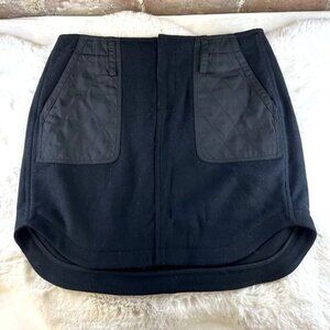 Madewell Women's Black Wool Blend Shirt Tail Mini Skirt Quilted Pockets Size 8